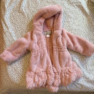 Charming Pink Faux Fur Kids Coat with Hood